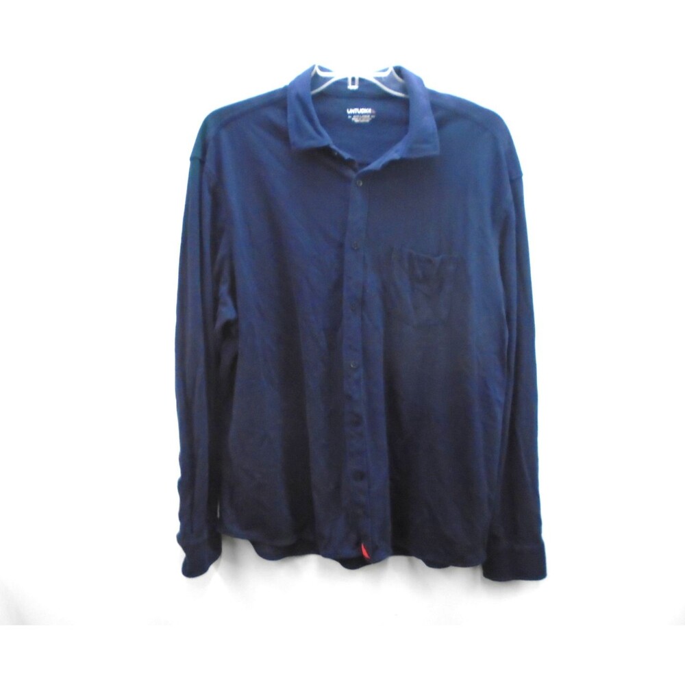 UNTUCKIT Mercury Pique Shirt Mens Size 3XL Long Sleeve navy Collared 35145